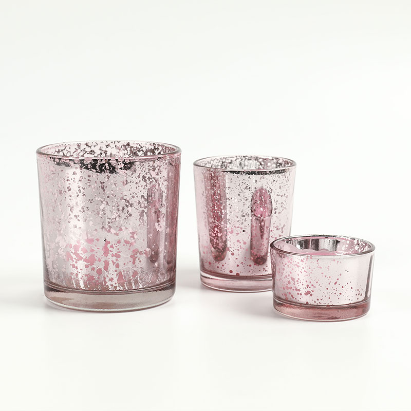 3 sets electroplating pink color glass candle holders in bulk for wedding