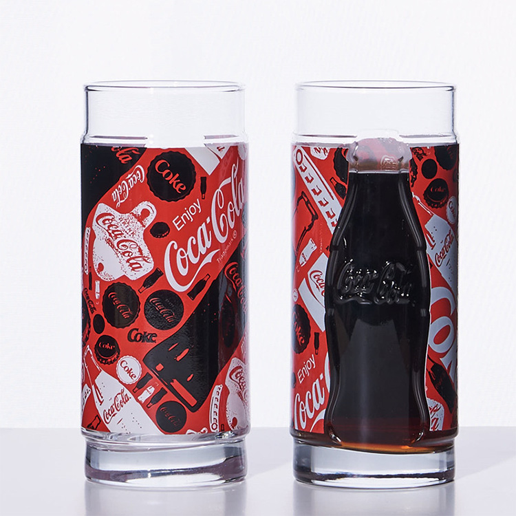 Brand coke glass 11oz embossed glass cup drinking tumbler glass for cola
