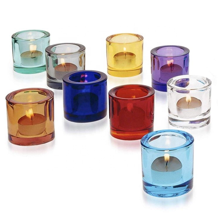 Colored glass tea light candle holder heavy glass tealight holder