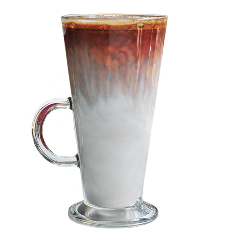 250ml heat resistant clear glass coffee mug wholesale espresso irish coffee glass with handle